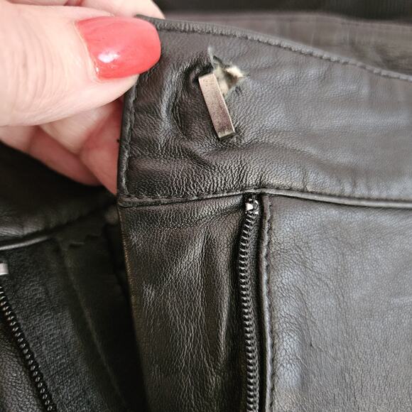 Vtg Y2k CACHE Womens 100% Leather Pants Size 8 Black Bootcut Retro Rock Boho - Picture 8 of 11